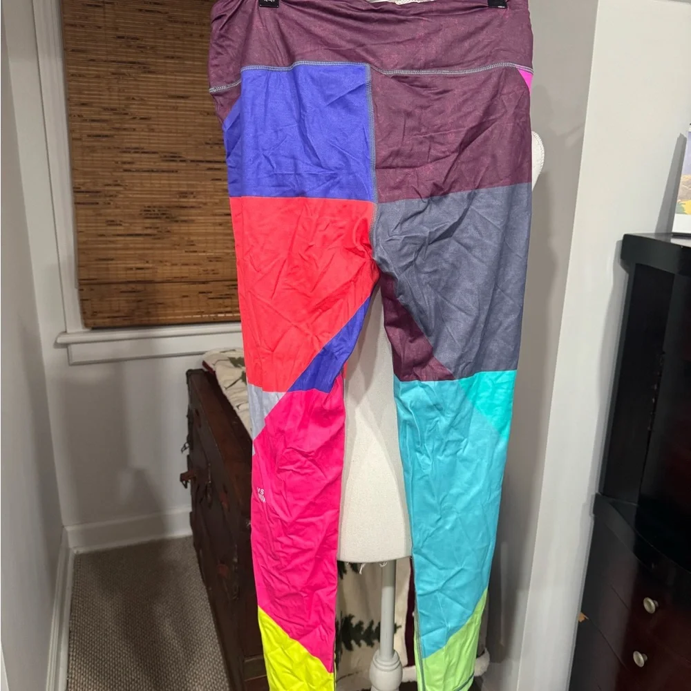 Victoria's Secret Pink and Red Leggings with Vibrant Patchwork Design - Picture 3 of 5